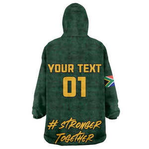 Custom South Africa Rugby Wearable Blanket Hoodie - Stronger Together, Stronger Forever, Bokke World Cup