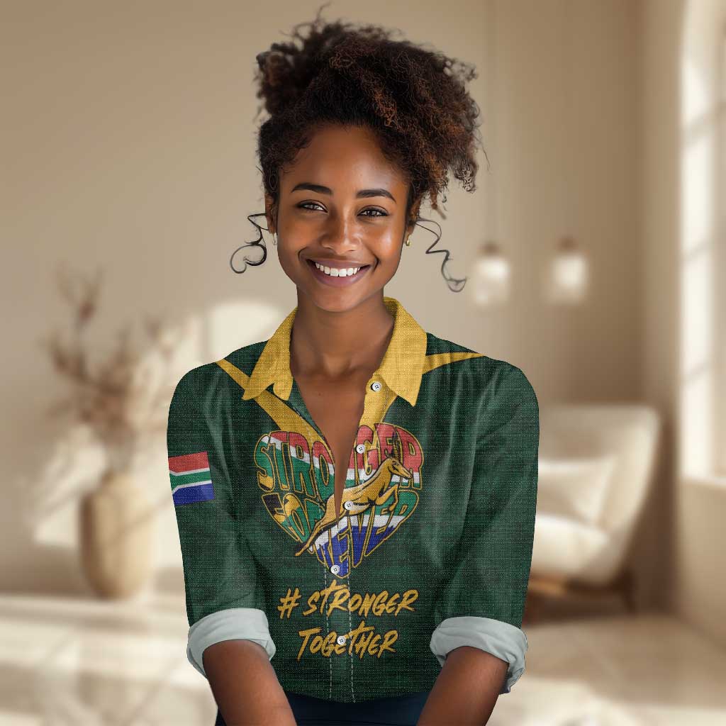 Custom South Africa Rugby Women Casual Shirt - Stronger Together, Stronger Forever, Bokke World Cup LT01