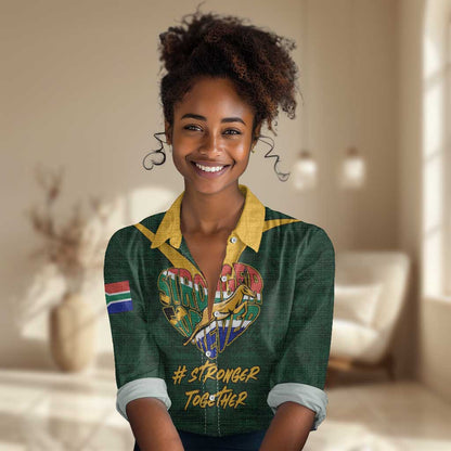 Custom South Africa Rugby Women Casual Shirt - Stronger Together, Stronger Forever, Bokke World Cup LT01