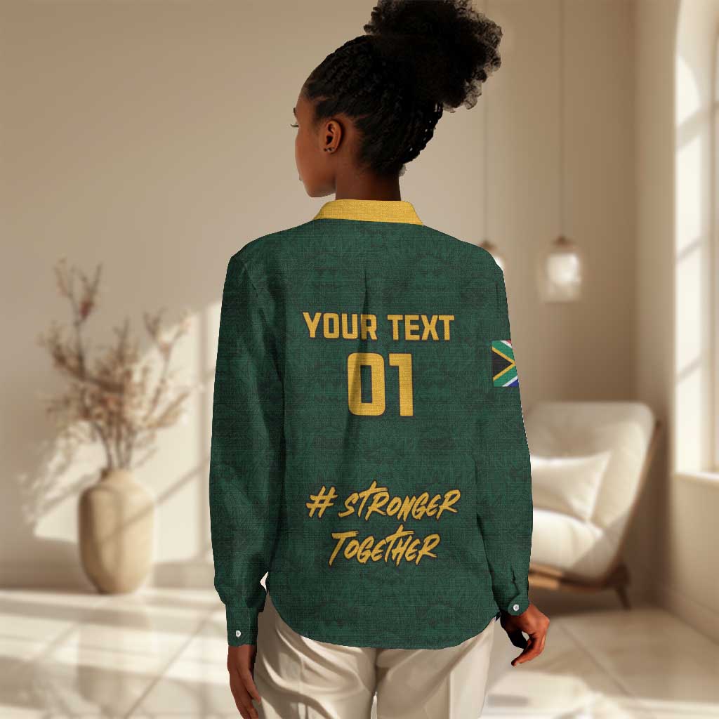 Custom South Africa Rugby Women Casual Shirt - Stronger Together, Stronger Forever, Bokke World Cup LT01