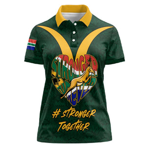 Custom South Africa Rugby Women Polo Shirt - Stronger Together, Stronger Forever, Bokke World Cup