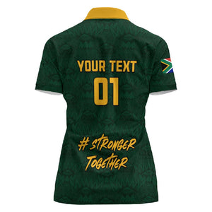 Custom South Africa Rugby Women Polo Shirt - Stronger Together, Stronger Forever, Bokke World Cup