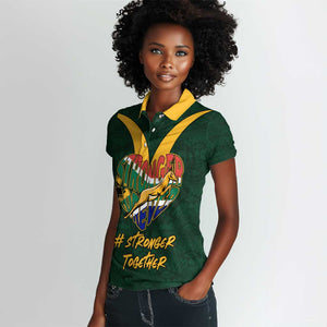 Custom South Africa Rugby Women Polo Shirt - Stronger Together, Stronger Forever, Bokke World Cup