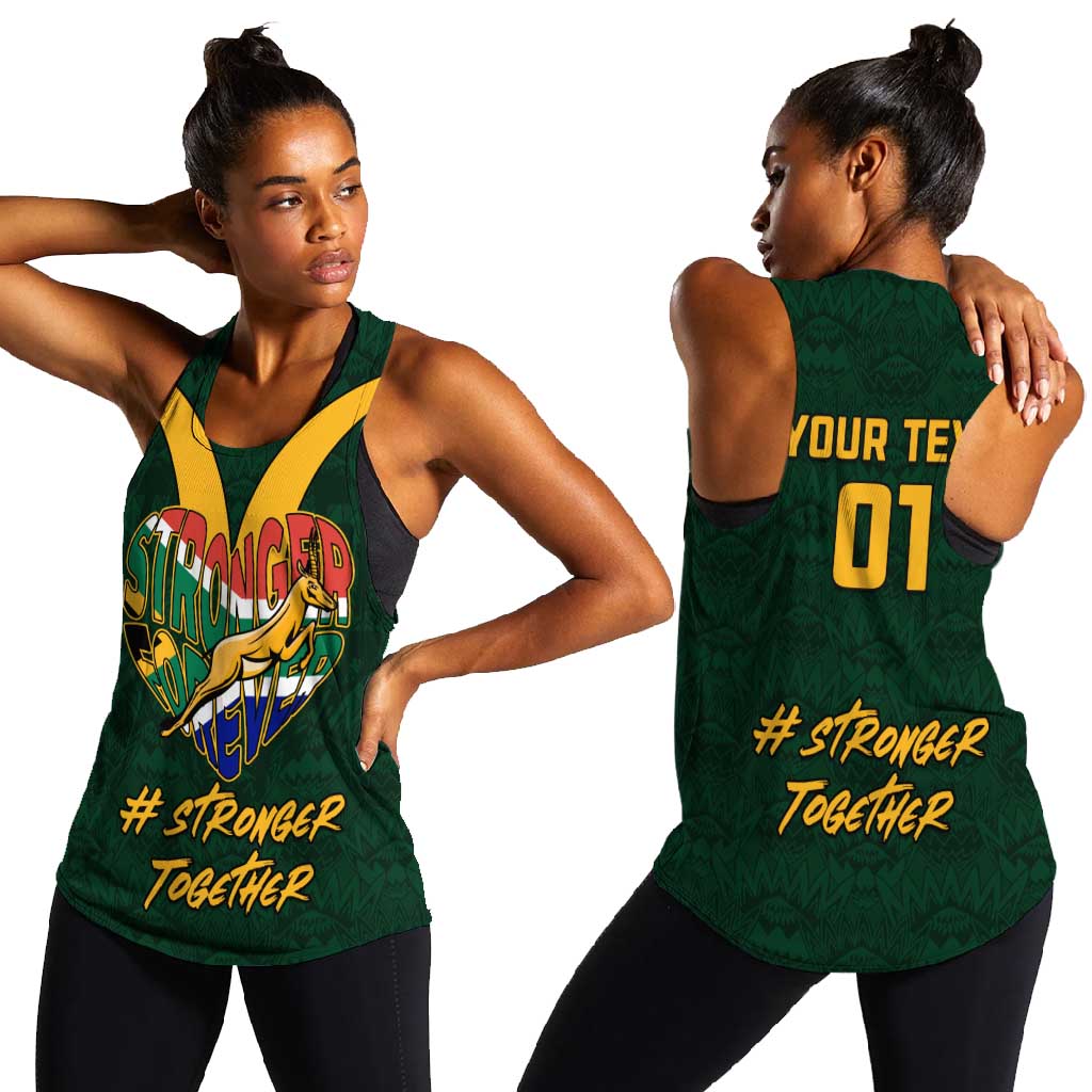 Custom South Africa Rugby Women Racerback Tank - Stronger Together, Stronger Forever, Bokke World Cup