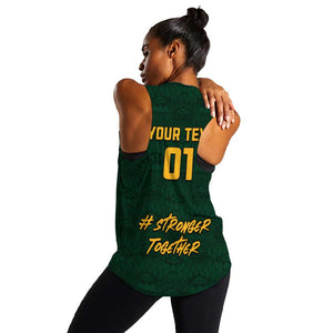 Custom South Africa Rugby Women Racerback Tank - Stronger Together, Stronger Forever, Bokke World Cup