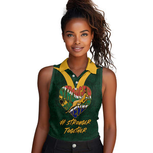 Custom South Africa Rugby Women Sleeveless Polo Shirt - Stronger Together, Stronger Forever, Bokke World Cup