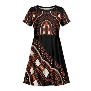 African Dashiki Kid Short Sleeve Dress Afro Vintage Pattern