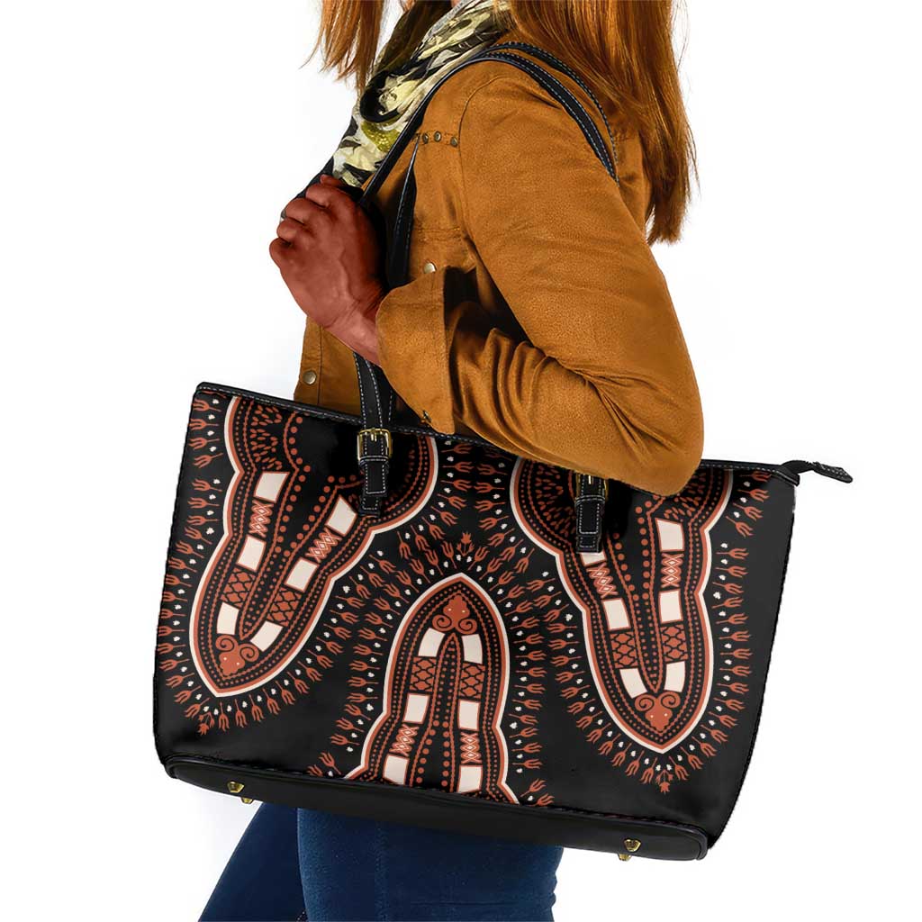 African Dashiki Leather Tote Bag Afro Vintage Pattern