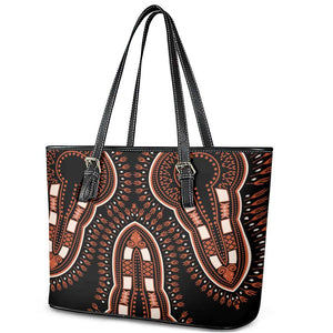 African Dashiki Leather Tote Bag Afro Vintage Pattern