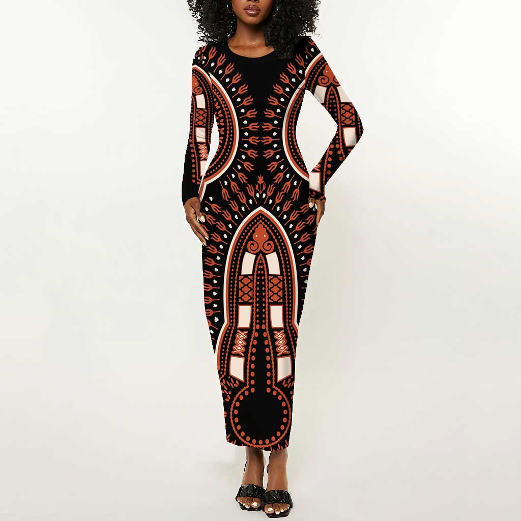 African Dashiki Long Sleeve Bodycon Dress Afro Vintage Pattern