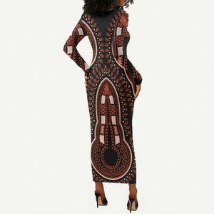 African Dashiki Long Sleeve Bodycon Dress Afro Vintage Pattern LT01