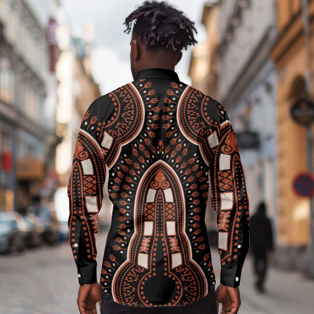 African Dashiki Long Sleeve Button Shirt Afro Vintage Pattern