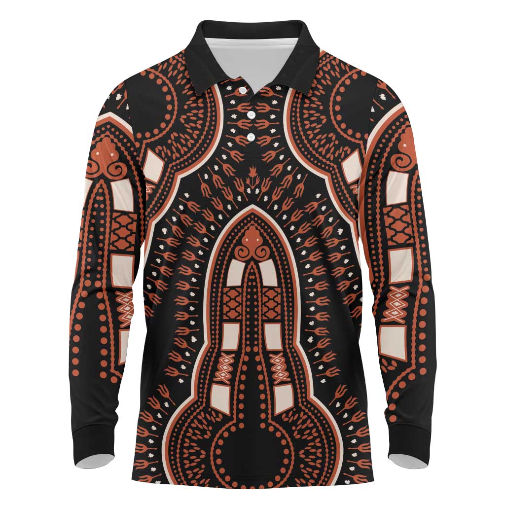 African Dashiki Long Sleeve Polo Shirt Afro Vintage Pattern