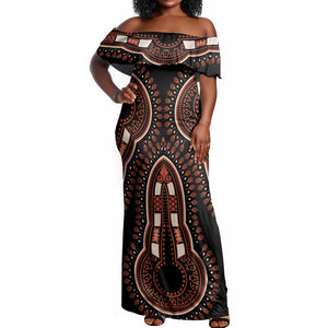 African Dashiki Off Shoulder Maxi Dress Afro Vintage Pattern