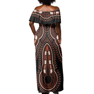 African Dashiki Off Shoulder Maxi Dress Afro Vintage Pattern