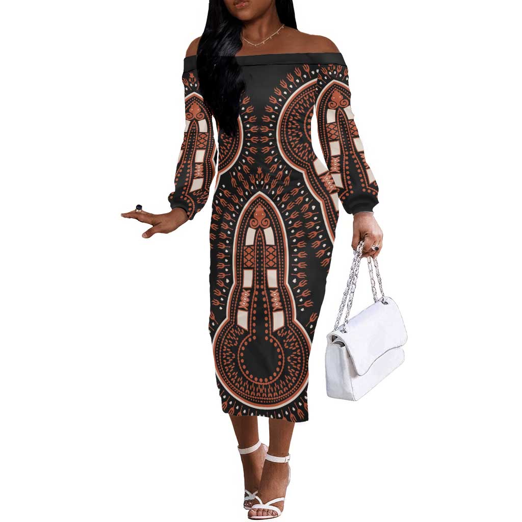 African Dashiki Off The Shoulder Long Sleeve Dress Afro Vintage Pattern