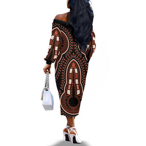 African Dashiki Off The Shoulder Long Sleeve Dress Afro Vintage Pattern