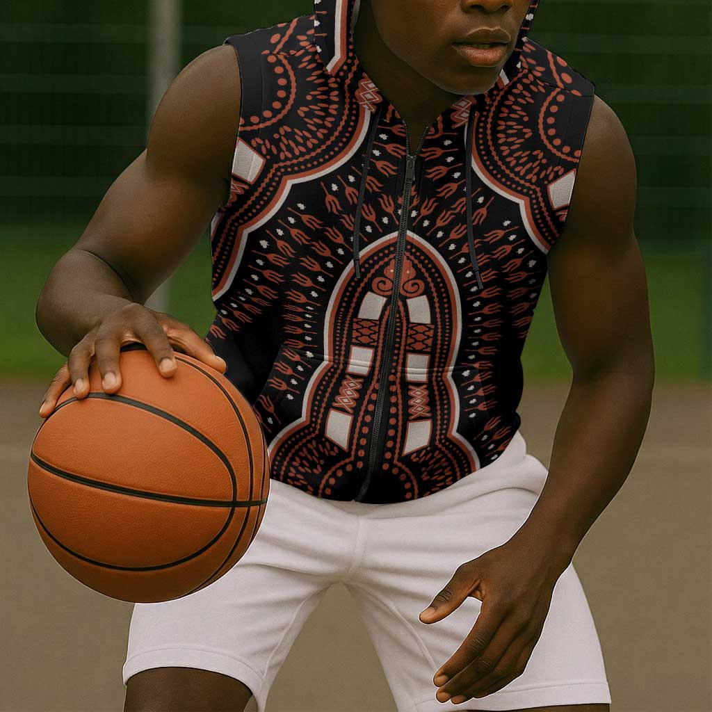 African Dashiki Sleeveless Zip Hoodie Afro Vintage Pattern - African Pride