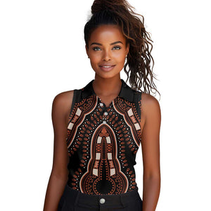 African Dashiki Women Sleeveless Polo Shirt Afro Vintage Pattern