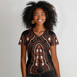 African Dashiki Women V-Neck T-Shirt Afro Vintage Pattern