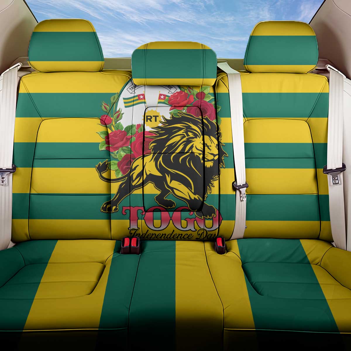 Togo Independence Day Back Car Seat Cover Lion With Rosa Flag Style