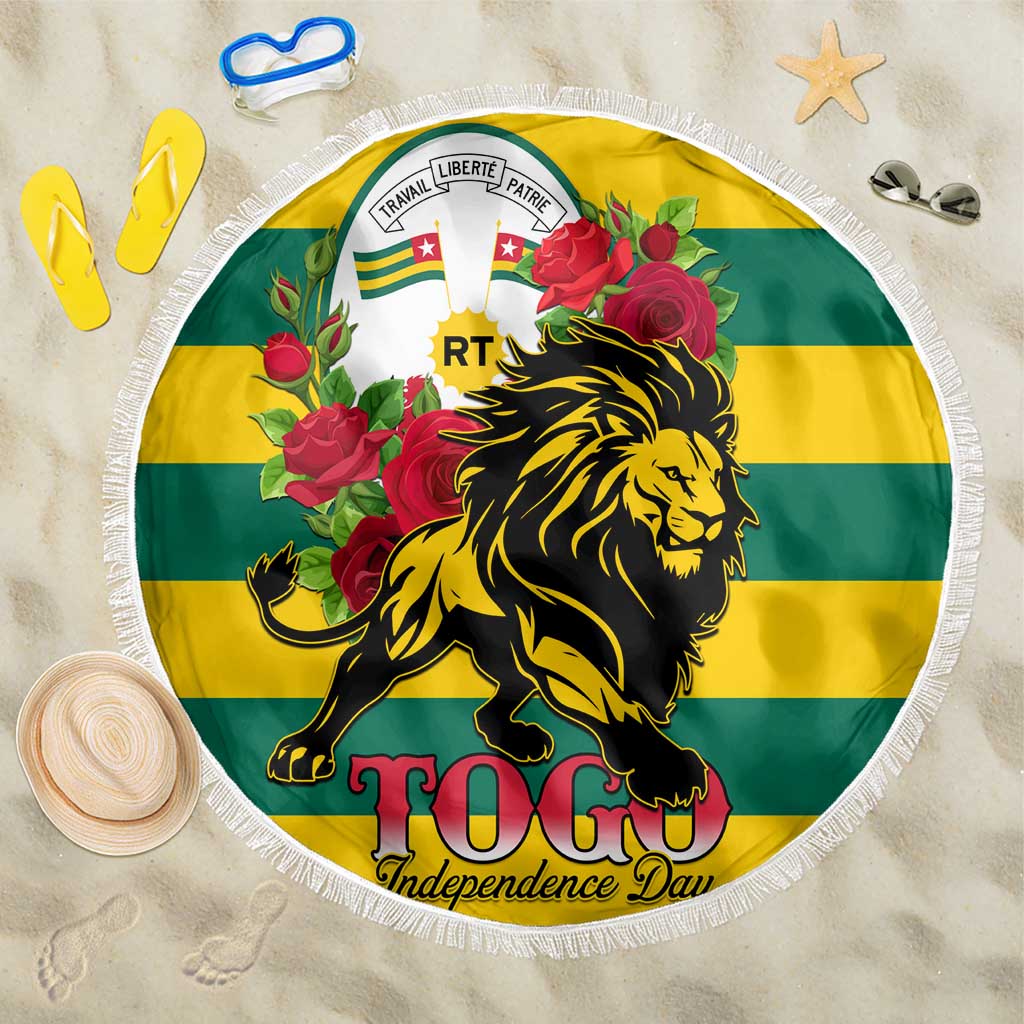 Togo Independence Day Beach Blanket Lion With Rosa Flag Style