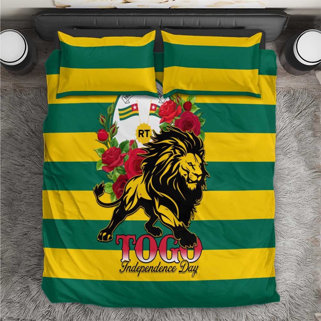 Togo Independence Day Bedding Set Lion With Rosa Flag Style