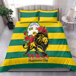 Togo Independence Day Bedding Set Lion With Rosa Flag Style