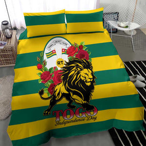 Togo Independence Day Bedding Set Lion With Rosa Flag Style