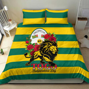 Togo Independence Day Bedding Set Lion With Rosa Flag Style