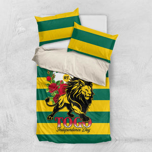 Togo Independence Day Bedding Set Lion With Rosa Flag Style