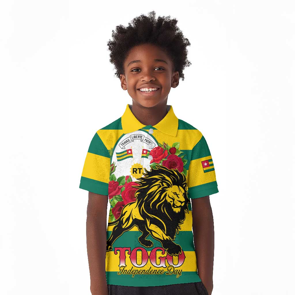 Togo Independence Day Kid Polo Shirt Lion With Rosa Flag Style