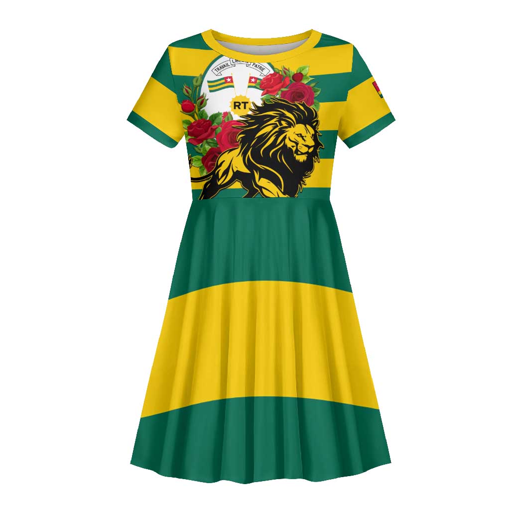 Togo Independence Day Kid Short Sleeve Dress Lion With Rosa Flag Style