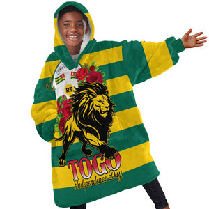 Togo Independence Day KId Wearable Blanket Hoodie Lion With Rosa Flag Style