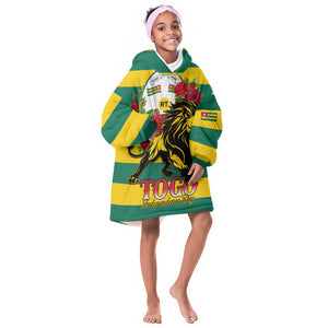 Togo Independence Day KId Wearable Blanket Hoodie Lion With Rosa Flag Style