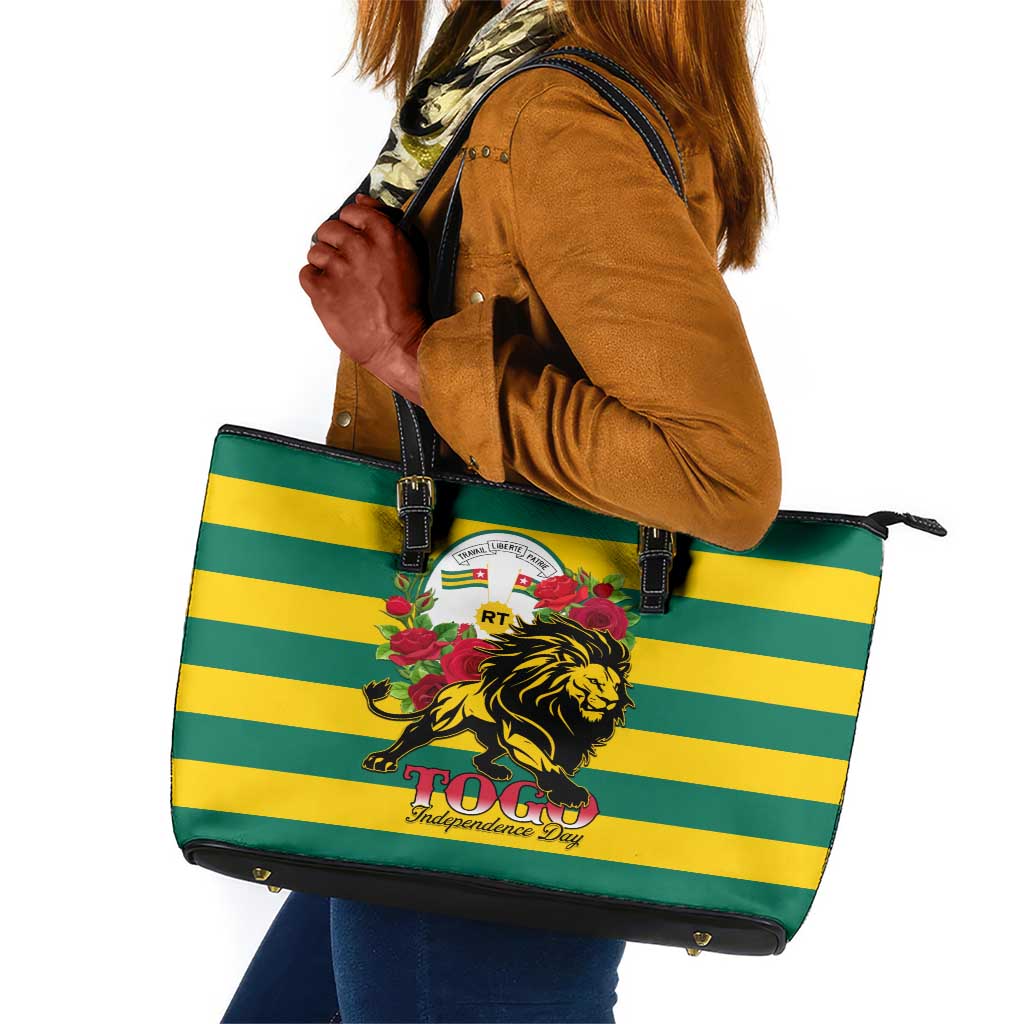 Togo Independence Day Leather Tote Bag Lion With Rosa Flag Style