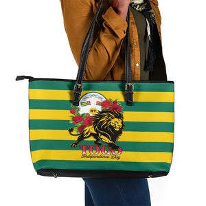 Togo Independence Day Leather Tote Bag Lion With Rosa Flag Style