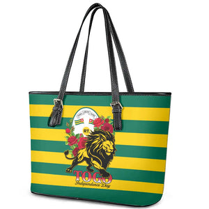 Togo Independence Day Leather Tote Bag Lion With Rosa Flag Style