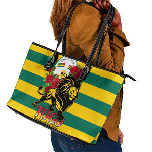 Togo Independence Day Leather Tote Bag Lion With Rosa Flag Style