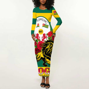 Togo Independence Day Long Sleeve Bodycon Dress Lion With Rosa Flag Style