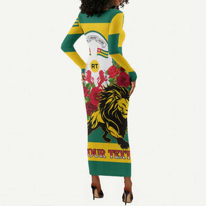 Togo Independence Day Long Sleeve Bodycon Dress Lion With Rosa Flag Style