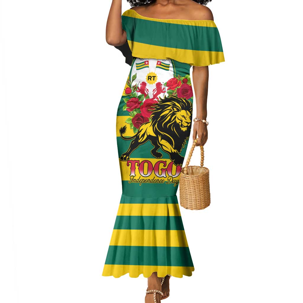 Togo Independence Day Mermaid Dress Lion With Rosa Flag Style