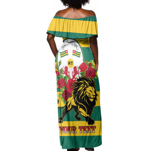 Togo Independence Day Off Shoulder Maxi Dress Lion With Rosa Flag Style