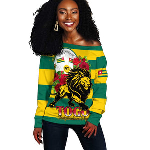 Togo Independence Day Off Shoulder Sweater Lion With Rosa Flag Style