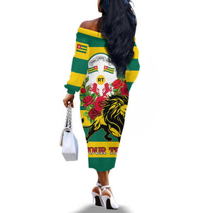 Togo Independence Day Off The Shoulder Long Sleeve Dress Lion With Rosa Flag Style