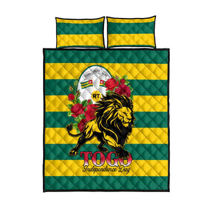 Togo Independence Day Quilt Bed Set Lion With Rosa Flag Style