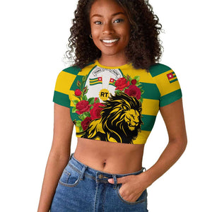 Togo Independence Day Raglan Cropped T shirt Lion With Rosa Flag Style