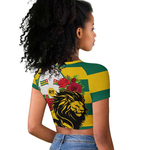 Togo Independence Day Raglan Cropped T shirt Lion With Rosa Flag Style