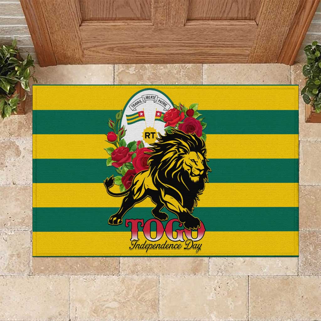 Togo Independence Day Rubber Doormat Lion With Rosa Flag Style