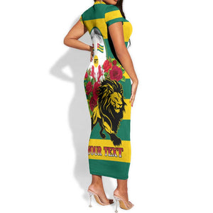 Togo Independence Day Short Sleeve Bodycon Dress Lion With Rosa Flag Style LT01